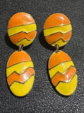 EB Vintage Cloisonné Enamel Drop Post Back Earrings